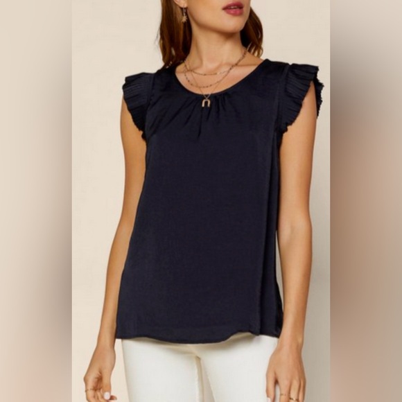 Skies Are Blue Tops - NWT Skies Are Blue Pleated Flutter Sleeve Blouse, Size S